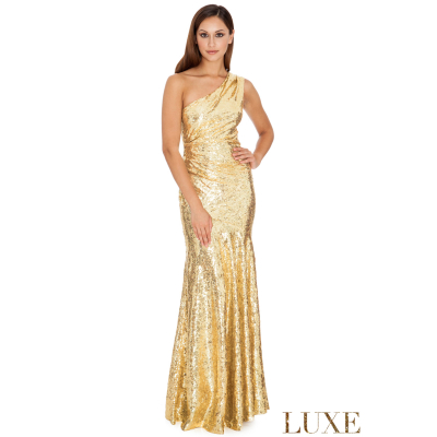 One shoulder pailletten maxi jurk - Goud